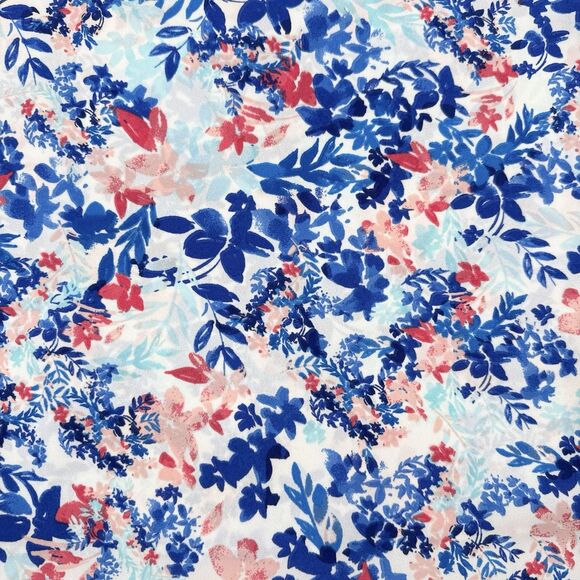 Talbots Top Plus Size 3X Blue Pink Floral Popover Blouse Ruffles Preppy Resort - Picture 3 of 11